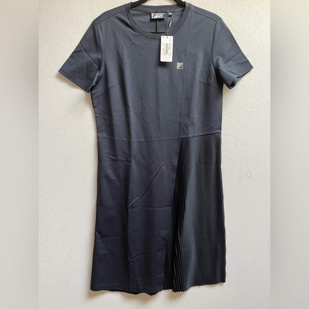 NWT Fila Midnight Blue Asymmetrical Pleated T-Shirt Dress Size M